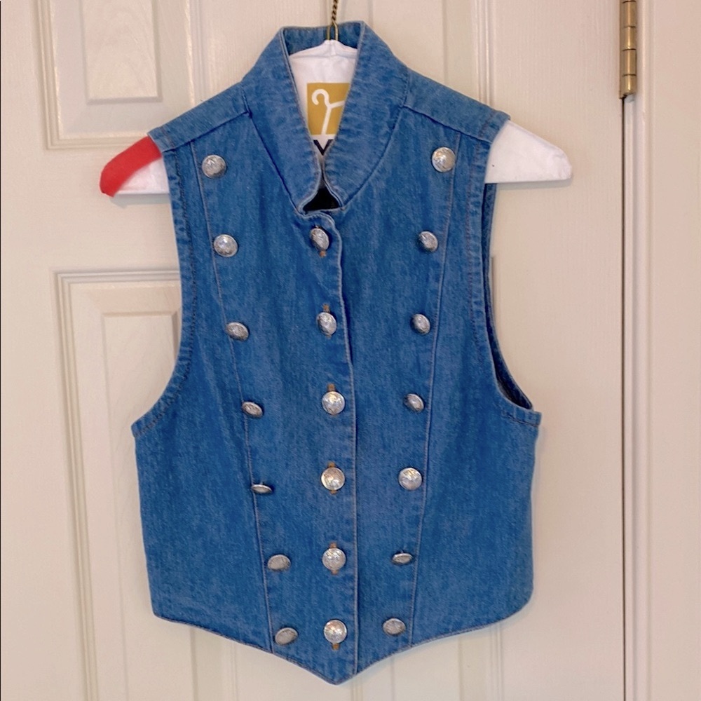Rough Rider EUC vintage Blue Denim Vest with Silver Buttons XS blue medium wash